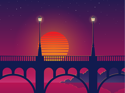 Night Bridge 80s 90s flatdesign illustration minimal minimalist retro simple vector vector art vector illustration vectorart