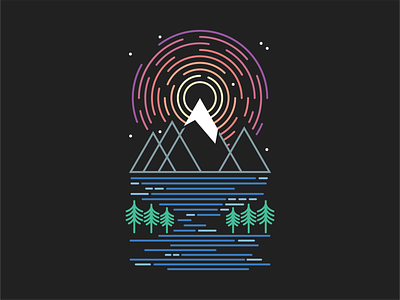 Lined Mountains Minimal Line Art forest geometric art line art lines minimal minimal art minimalist mountains muted nature night time river stylised stylized sunset t-shirt design vector art
