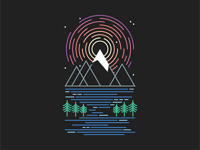 Lined Mountains Minimal Line Art forest geometric art line art lines minimal minimal art minimalist mountains muted nature night time river stylised stylized sunset t shirt design vector art