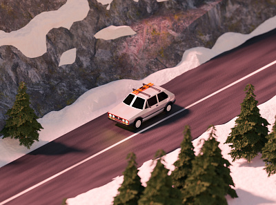 MK1 Golf Cruising 3d art alps blender car golf lowpoly orthographic render ski vw