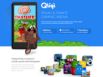 Qliqi Website app games home landing page market marketing responsive website