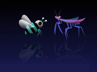 Bee vs Mantis adobe illustrator bee figma glass morphism graphic design mantis