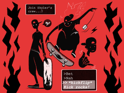 Skyler animated character characterdesign fire gif illustration procreate skateboard skateboarding skater videogame