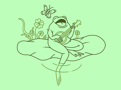 This Is My Song banjo butterfly character cute frog illustration nature procreate singing toad