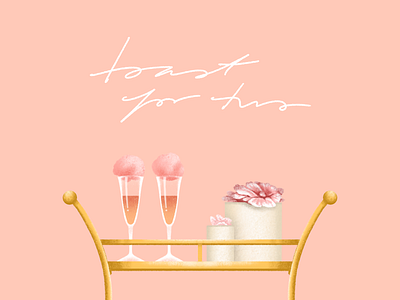 Toast for Two cocktails cotton candy cute floral flowers pink pretty procreate illustration