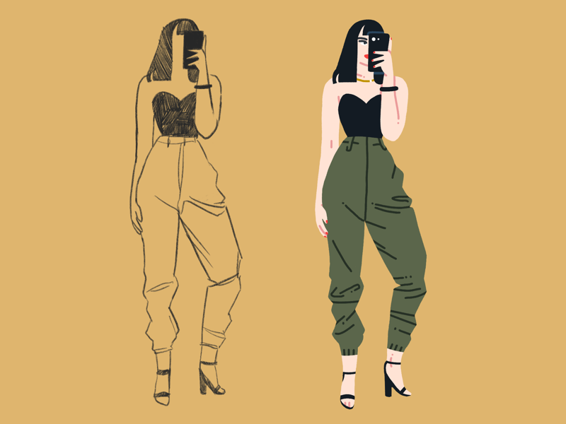 Selfie procreate selfie cute character design illustration fashion