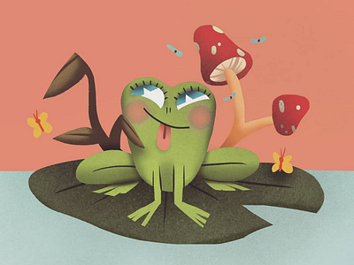 Ribbit amphibian cartoon cute design digitalart digitalpainting frog frogs illustration mushroom nature photoshop procreate texture