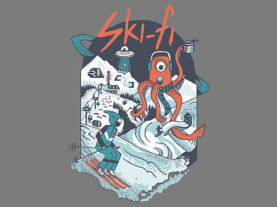 Ski-fi aliens funny hot cocoa illustration olympics sci fi skiing snowboarding