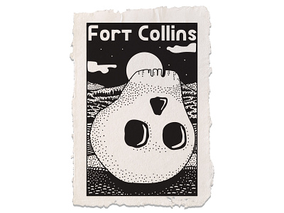 Horsetooth Rock, Fort Collins, Colorado black and white colorado fort collins graphic design illustration moon mountains newspaper skull stars