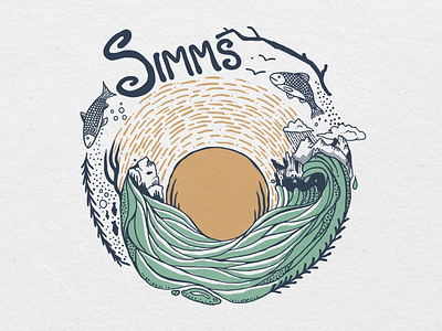 Concept Design Work for Simms Fishing black hills circle clothing colorado fishing fly fishing graphic design illustration montana mountains simms summer sunrise tshirt water