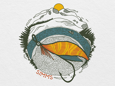 Concept Design Work for Simms Fishing: Fly Orb bait and tackle colorado concept fishing fishing rod fly fishing forest graphic design illustration lure mountains river rod and reel summer t shirt vector water