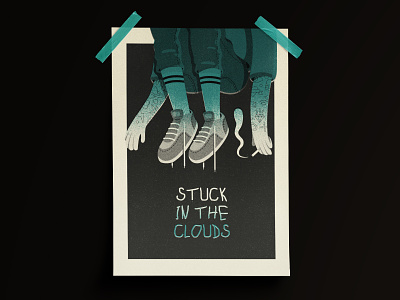 Stuck In The Clouds character halftone illustration printmaking risograph tattoo texture vector
