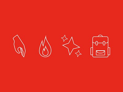 Icon Set backpack flame hand icon icons illustration red sketch sparkle startup web design