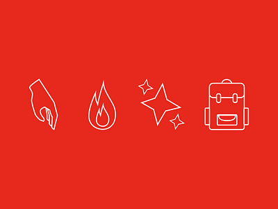Icon Set backpack flame hand icon icons illustration red sketch sparkle startup web design