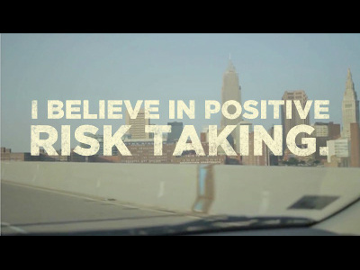 Positive Risk Taking distressed grain quote type type over photo typography