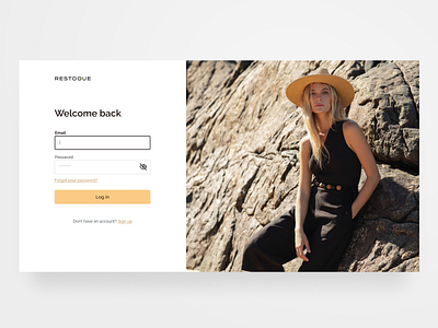 Login Page - Restoque project fashion frashion brand log in login login design login form login page photo ui ui design website yellow