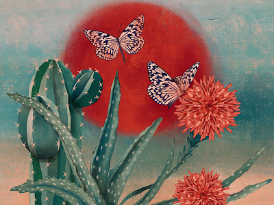 Butterfly butterfly cactus design fauna flora green illustration nature red sunset