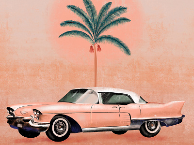 Cadillac cadillac car design illustration palm palms palmtree pink rose sunset