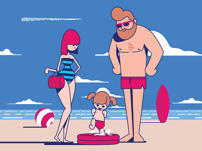 Esky Family Destinations animation beach ball dad exotic family fun holiday illustration kids mom sun vacation