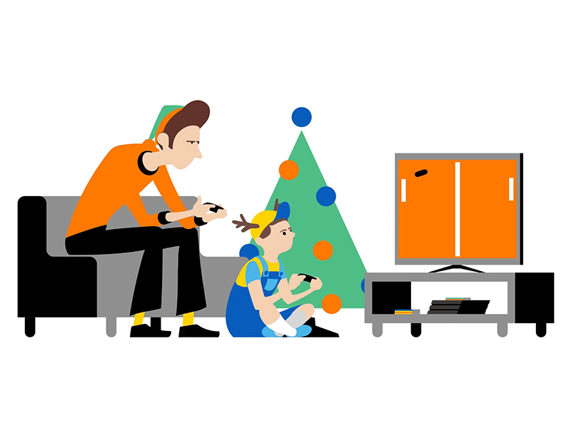 Father and son playing pong christmas dad father fun goofy playstation pong ps4 son team tree tv
