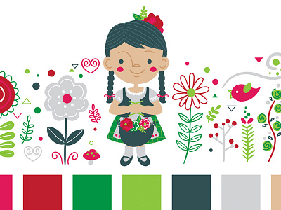 Bavarian girl bavarian character character design flora flowers folk art girl illustration kawaii scandinavian ukranian vector