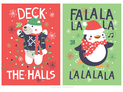 Festive Friends - FINAL bear christmas cute green holiday illustration kawaii penguin red