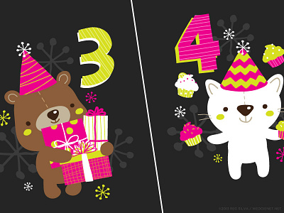 Neon birthday - WIP bear birthday black card cat greeting illustration kids lime neon pink yellow