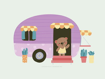 My new vintage camper - WIP bear camper camping cute illustration kawaii kids purple radiant orchid succulent vintage