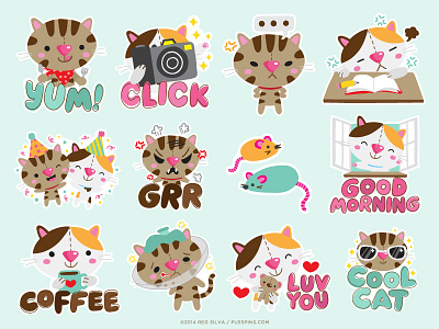 Pusspins stickers for InstaSize cat character chat cute emoji illustration instasize kawaii kids kitty pusspins sticker