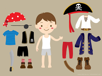WIP - Pirate boy dress up children cute doll dress up illustration kawaii kids licensing nautical paper pirate
