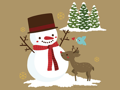 Christmas love christmas cute deer holiday illustration kawaii love pine reindeer snow snowman xmas