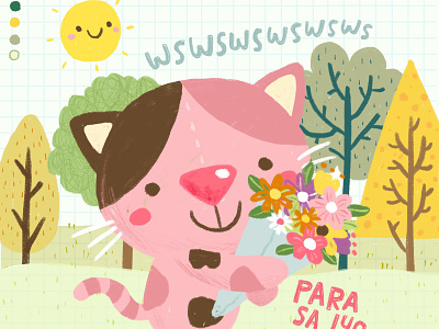 Flowers for you cat character character design cute drawing floral flower illustration japanese kawaii kids kitty kitty illustration lettering outdoor park procreate tree