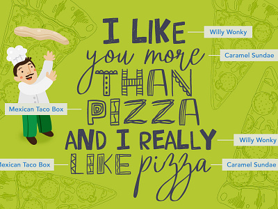 I Like You More than Pizza and I Really Like Pizza bundle calligraphy cartoon character character design comic drawing font font bundle font pack green handwriting handwritten illustration lettering love pizza type typography vector
