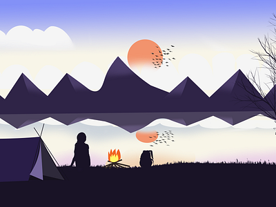 Camping design illustration landscape palette purple