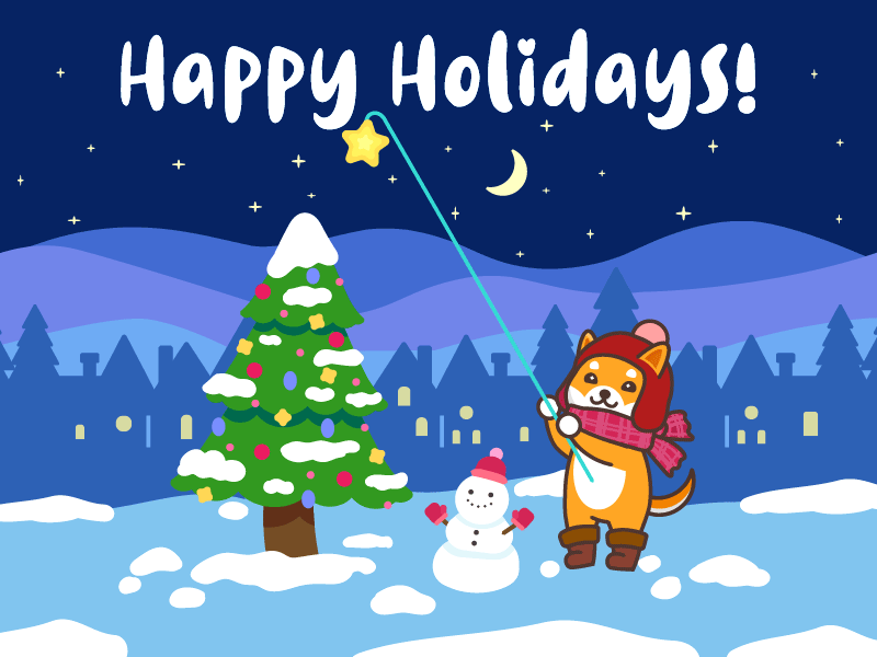 Happy Holidays from Kami 🎄❄️ animated gif animation christmas christmas tree dog happy holidays holiday illustration kami merry christmas motion graphics snow snowman