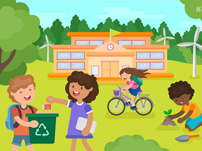 How Can Schools Reduce Their Waste? education environmental environmentally friendly flat design green illustration recycling school vector art vector illustration