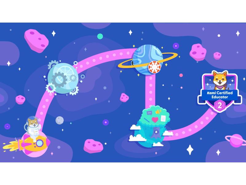 Kami in Space animation dog edtech flat design illustration kami kami certified educators moon motion graphics outer space planets rocket rocketship shiba inu space spaceship stars vector art vector illustration