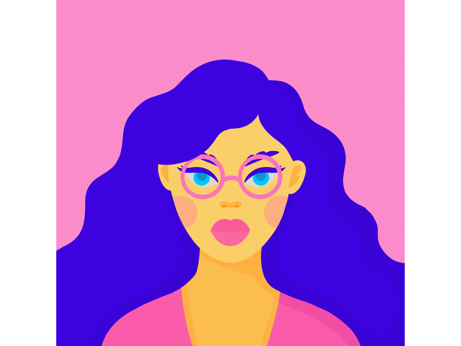 Facetober Day 21: Abstract, Curly Hair, Glasses 💙💖💛 abstract animation cel animation face flat design frame by frame girl hand drawn illustration liquid liquid animation loop melt morph morphing motion design motion graphics portrait procreate traditional animation
