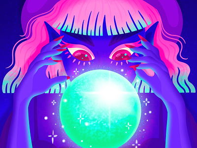 Divination 🔮✨ character colorful colourful crystal ball facetober fantasy flat design fortune teller glow illustration lighting magic magical moody orb pink hair psychic sparkles witch witchy