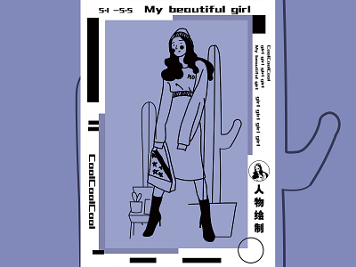 Fashion Girl app black and white blue design girl illustration linellae typography ui ux web
