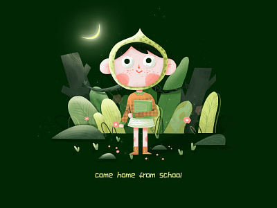 come home from school app book children design girl green illustration school typography ui ux web
