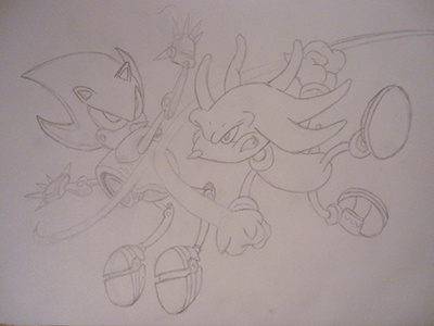 Knuckles vs. Metallix art drawing hedgehog illustration knuckles metallix pencil sketch sonic