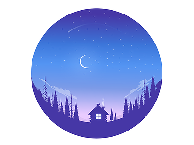 Log Cabin cabin forest illustration logs moon night sky stars