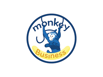 Monkey Business Illustration Logo animal banana blue blues brand design business cute illustration logo logo design monkey monkey logo vector
