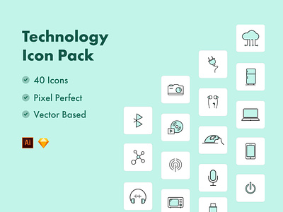 Technology Icons adds banners bluetooth camera charger cloud connect design disk figma headphone hubspot icons iconset illustrator logo motiongraphics signals sketch wordpress