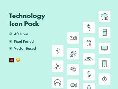 Technology Icons adds banners bluetooth camera charger cloud connect design disk figma headphone hubspot icons iconset illustrator logo motiongraphics signals sketch wordpress