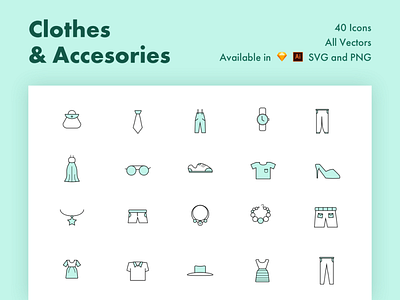 Clothes & Accessories Icon Pack accessories app icons appdesign apperal blog clean clean ui clothes homepag iconography icons icons pack iconset landingpage ui ux ui elements uidesign uiux web icon webdesign