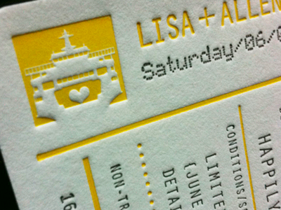 Ferry Tale Ticket boat ferry heart letterpress seattle ship ticket wedding yellow
