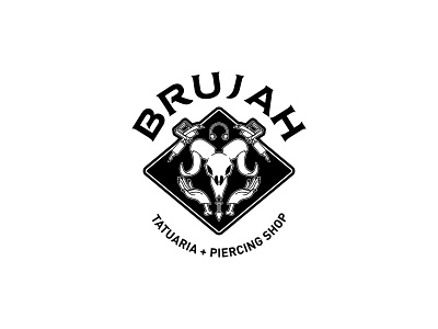 Brujah brand goat hands logo machine piercing skull tattoo