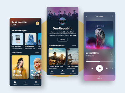 Music Streaming - 1/2 android app app design artist figma interface ios mobile design modern music music app music streaming ui userinterface ux